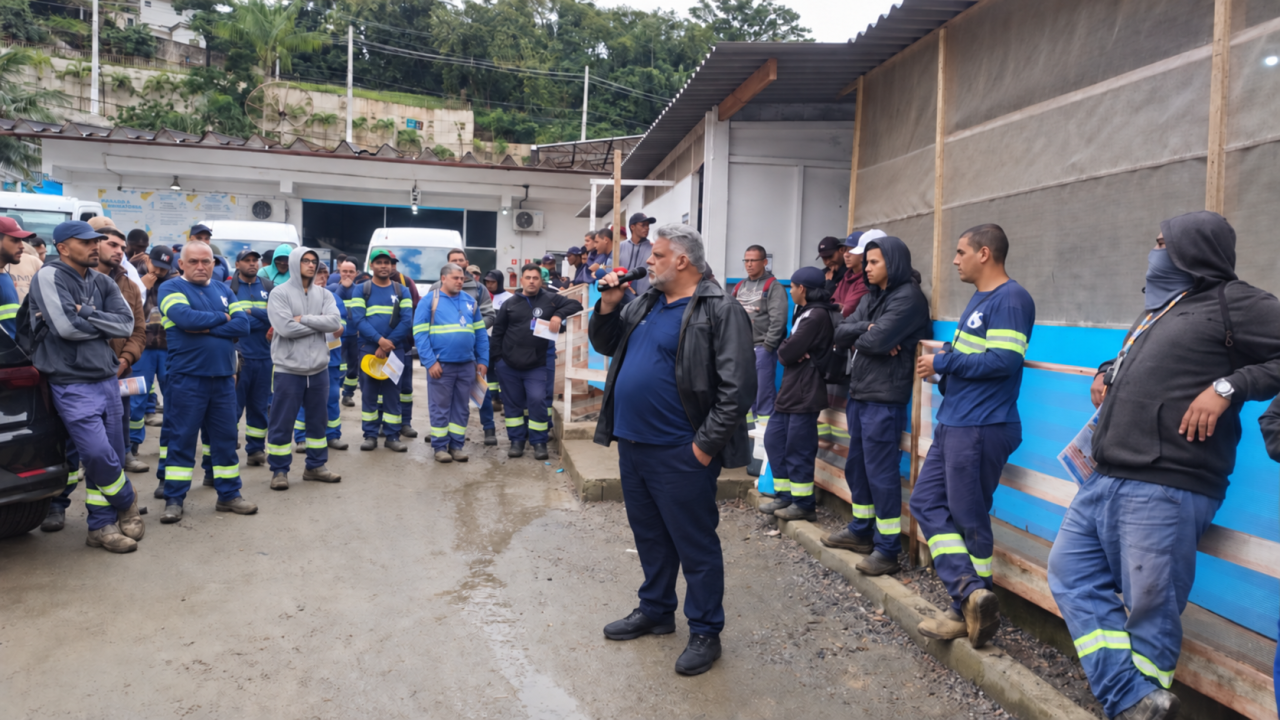 Sintricom fiscaliza obra da Sabesp e realiza assembleia com trabalhadores do Consórcio Litoral Norte
