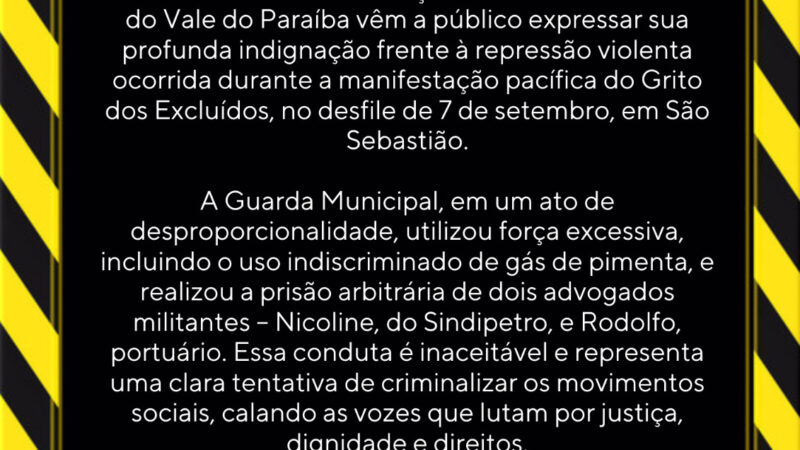 Nota de Repúdio do Sintricom e da Coordenação da Sub-sede da CUT do Vale do Paraíba