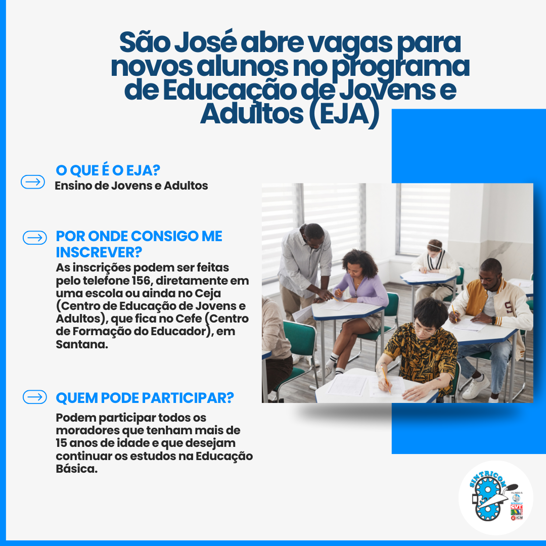 São José abre vagas para novos alunos no programa de Educação de Jovens e Adultos