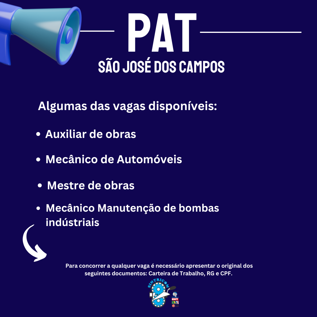 PAT – São José dos Campos disponibilizou novas vagas de emprego!